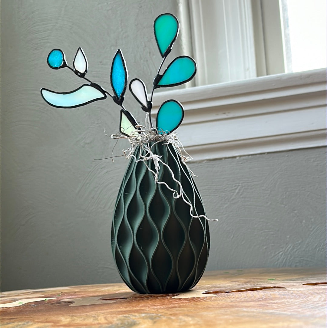 Green mid modern 3D printed vase with two glass stems